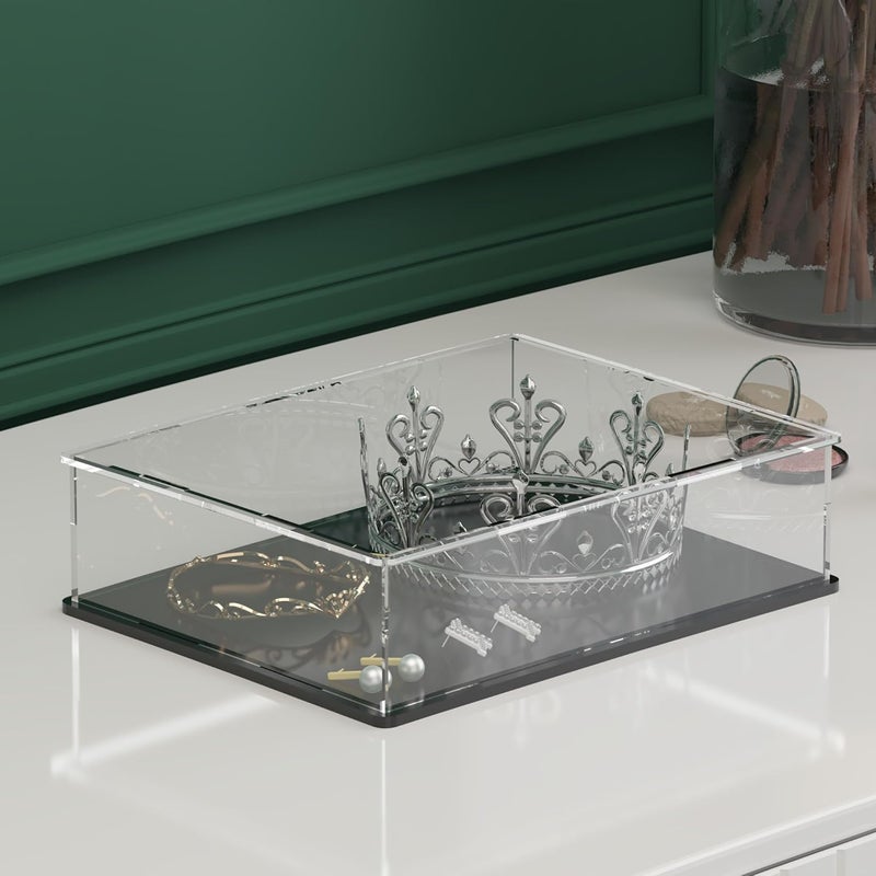 SVENJBB حافظة عرض العملات، صندوق أكريليك 12x12x4 بوصة للعرض، حافظة أكريليك شفافة مع قاعدة سوداء غير لامعة للكتب، الطوابع، البطاقات والمجوهرات - Image 3
